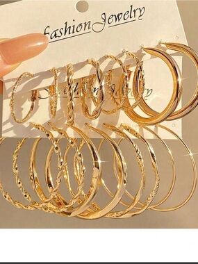 SHEIN Gold Multi-Style Hoop Earring Set